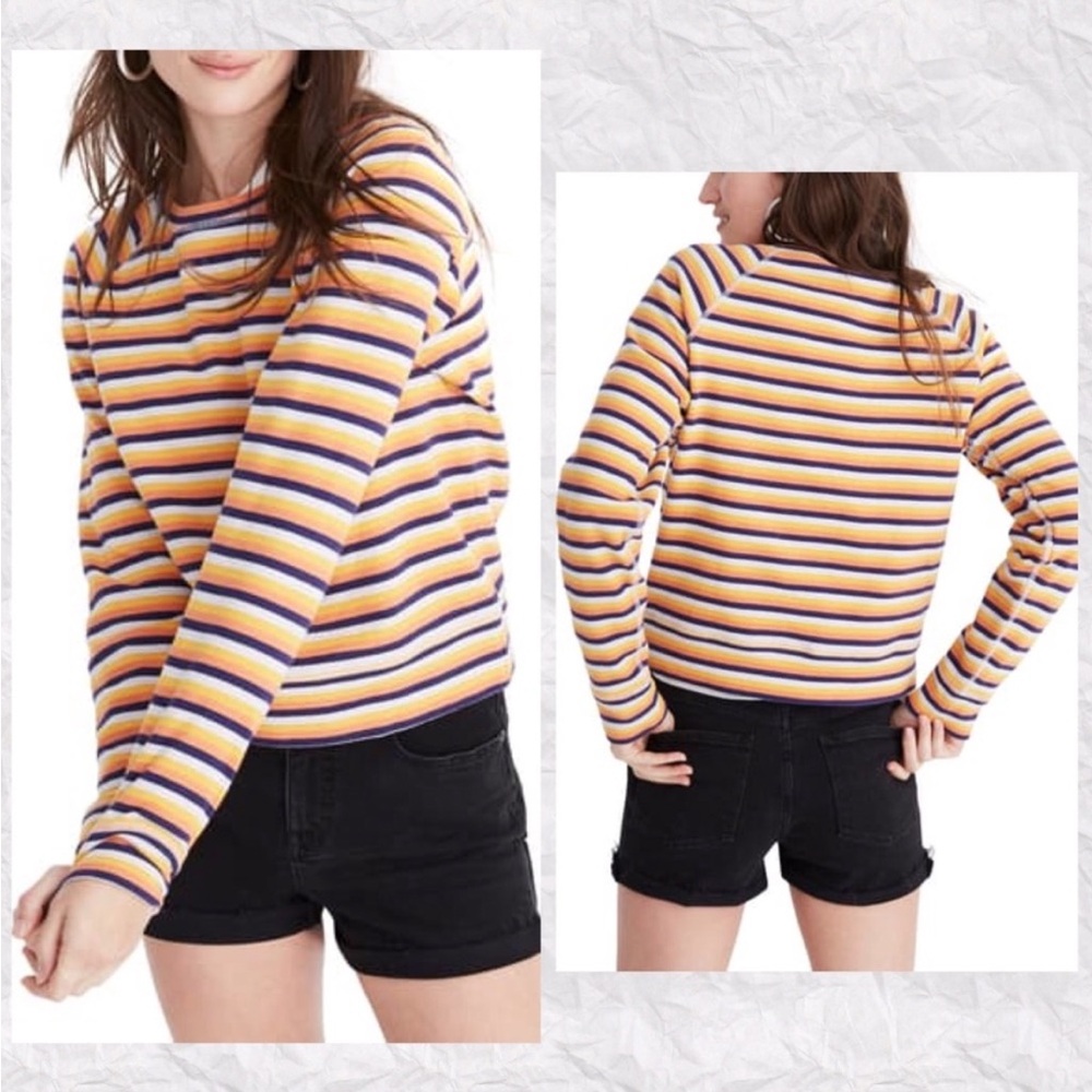 Madewell Striped Sweatshirt in Yellow, Blue, and White